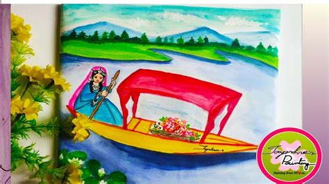 KASHMIR🏞️ Landscape Painting// Beautiful Kashmiri girl on boat in dallake//Kashmir scenary ...