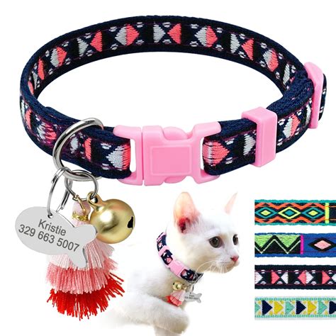 Personalized Cat Collar With Bell Customized Kitten Collars Necklace ...