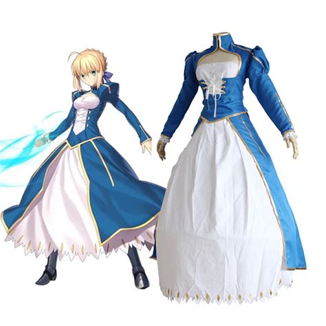 Fate/stay Night Anime Fate Zero Saber Cosplay Arturia Pendragon Blue White Fighting Suit Dress ...