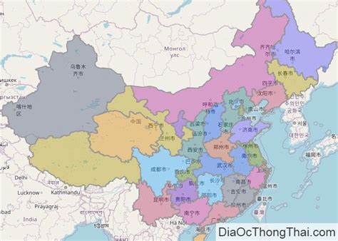 Map of China with Major Cities in Bright Colors