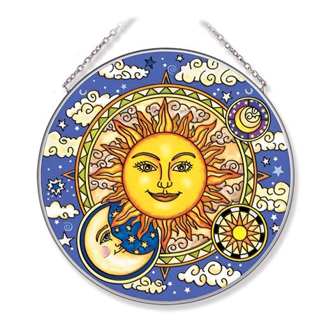Yellow and Blue Celestial Harmony Round Glass Wall Art Decor 6.75" | Moon art, Sun art ...
