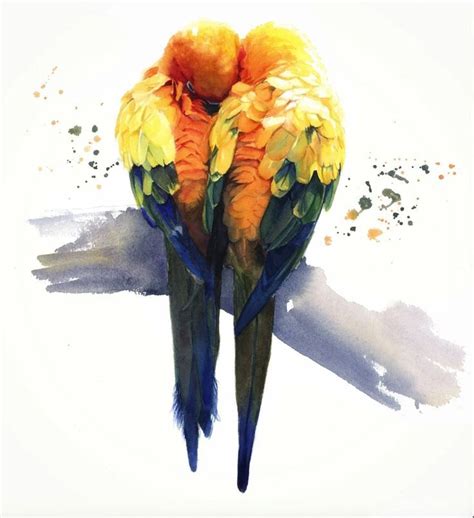 Two Colorful Birds Watercolor Painting