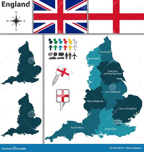 Mapa De Inglaterra Con Regiones Ilustración del Vector - Imagen: 56518276