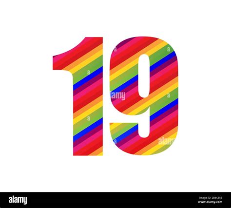 19 Number Rainbow Style Numeral Digit. Colorful Nineteen Number Vector ...