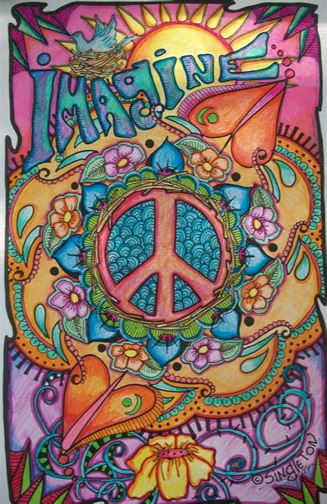 Imagine Peace and Love Singleton Hippie Art Poster Fully | Etsy