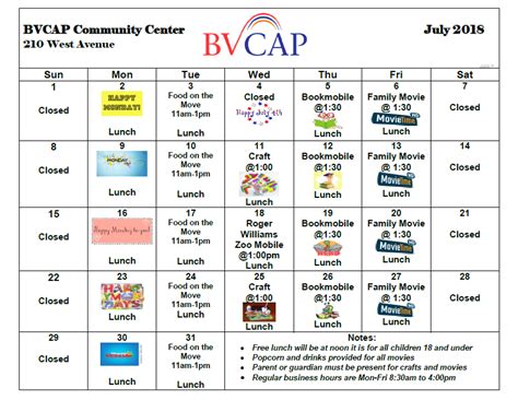 BVCAP Summer Events Calendar July 2018 – BVCAP