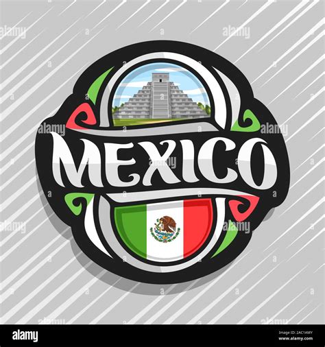 Vector logo for Mexico country, fridge magnet with mexican state flag, original brush typeface ...