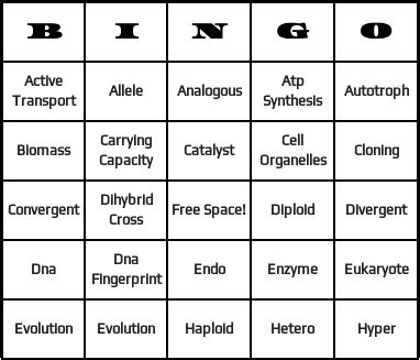 Biology Terms Bingo Cards