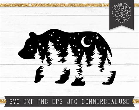 Bear SVG File, Bear Silhouette Svg, Bear Woods Svg, Pine Trees Svg Forest, Adventure Svg, Moon ...