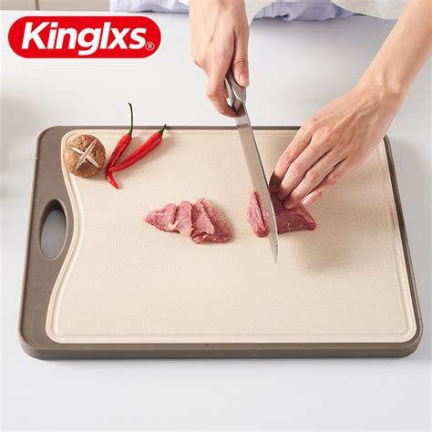 Two side Plastic vegetable cutting board bamboo wood chopping board for food cooking with ...