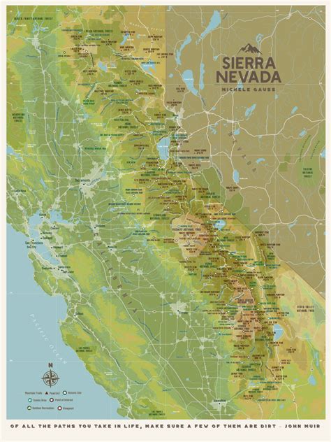 Sierra Nevada Poster California Map California Gifts Sierra - Etsy