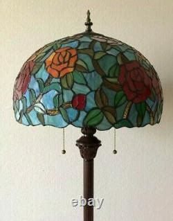 Tiffany Style Floor Lamp Rose Flower Stained Glass Antique Vintage W16h64inch
