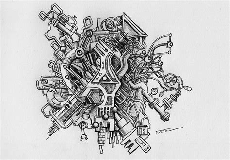 The Mechanical Mistake | Mechanical art, Steampunk drawing, Doodle art drawing