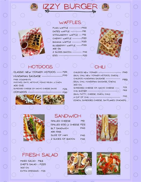 Menu at Izzy Burger restaurant, Baybay City