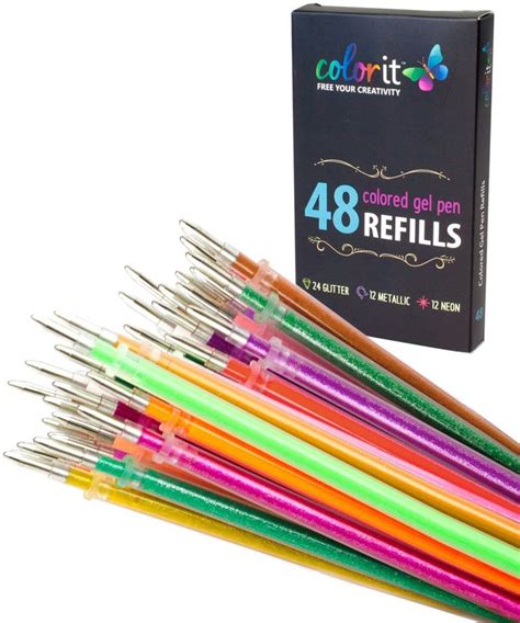 Amazon.com : ColorIt 48 Gel Pen Ink Refills For Glitter, Metallic, and Neon - Color Coded for ...