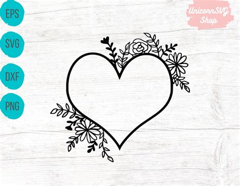 Floral Heart Frame Svg, Heart Svg Cut Files for Cricut Silhouette ...