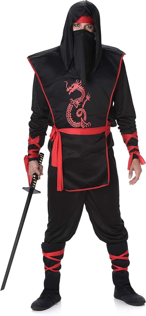 Black Red Ninja Costume Set - Halloween Mens Dragon Assassin Warrior, Medium: Amazon.ca ...