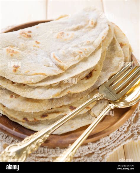 India vegetarian food plain chapatti roti or Flat bread. Indian food on ...