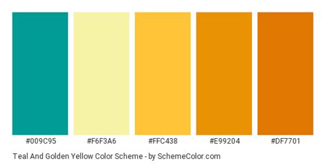 Download Teal and Golden Yellow color scheme consisting of #009c95, #f6f3a6, #ffc438, #e99204 ...