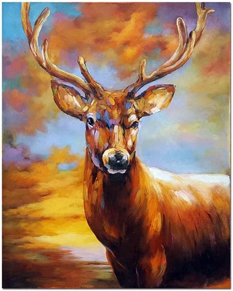 Original Hand Painted Impressionist Deer Oil Painting on Canvas ...