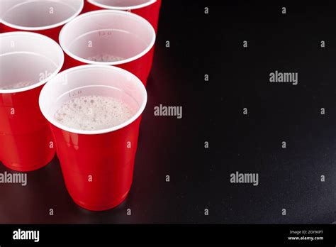 The arrangement of red plastic cups for game of beer pong Stock Photo ...