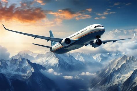 Premium AI Image | Passenger airplane flying over the mountains