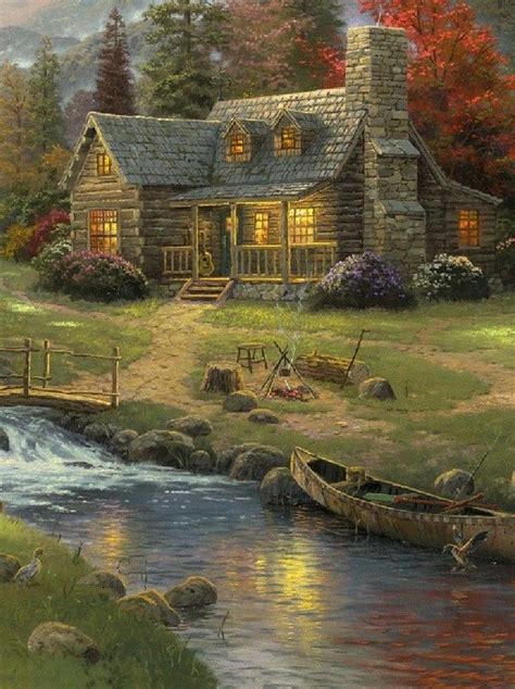 Beautiful Painting Of A Cabin | Thomas kinkade art, Kinkade paintings, Thomas kinkade paintings