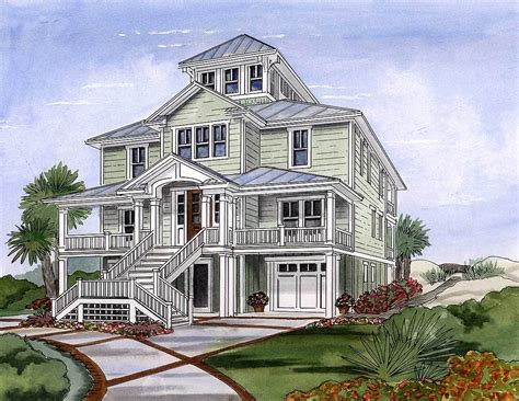 Plan 15033NC: Beach House Plan with Cupola in 2021 | Coastal house plans, Beach house plan ...