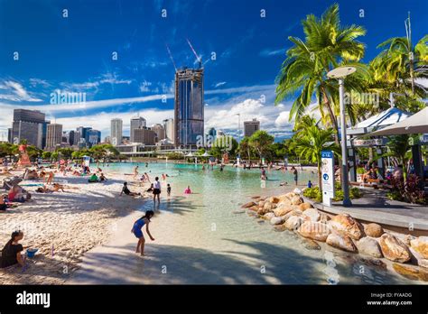 BRISBANE, AUS - APRIL 17 2016: Streets Beach in South Bank Parkland. It ...