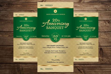 Green Church Anniversary Ticket Template Word Template, Publisher Pastor Appreciation, Banquet ...
