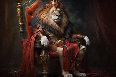 Royal Lion King in Sitting on a Red Throne. Generative AI Stock Illustration - Illustration of ...