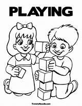 Coloring Pages Children Playing  Home sketch template