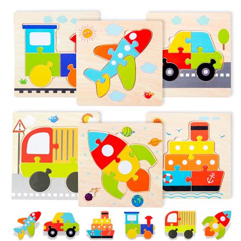 Wooden Toddler Puzzles Gifts Toys for 1 2 3 Years Old Boys Girls, 6 ...