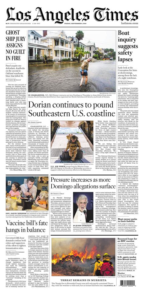 Los Angeles Times 6 sept 2019 | Newspaper front pages, Newspaper, Fire ...