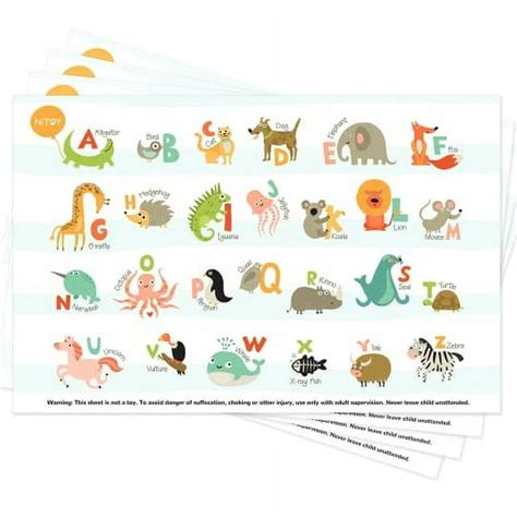 Disposable 55 Pack Baby Placemats, Stick-On ABC Animal Kids Table Mat for Dining & Travel ...