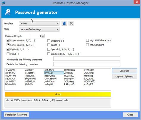 password generator - how to create a template for password which MUST contain something