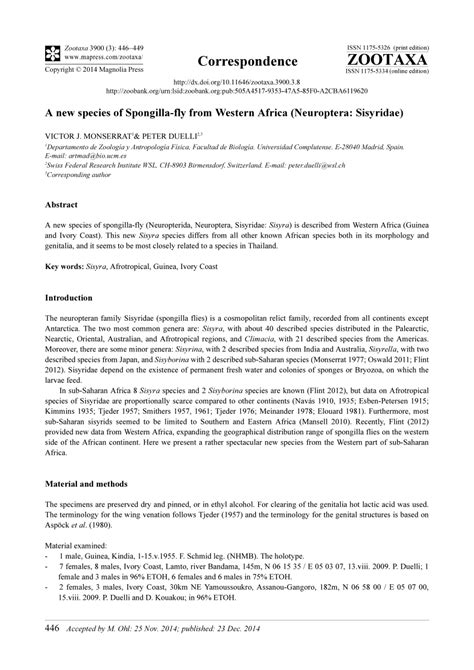 (PDF) A new species of Spongilla-fly from Western Africa (Neuroptera ...