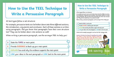 TEEL Explanatory Sheet F-2 | Writing Resources