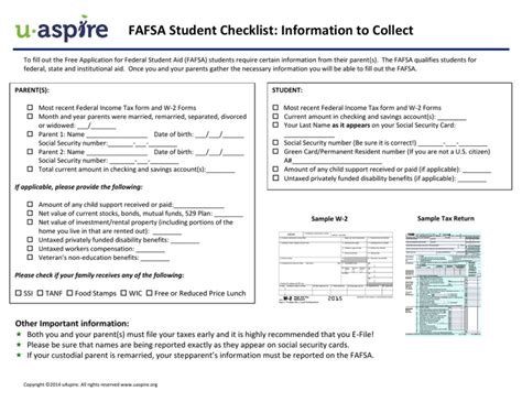 FAFSA Student Checklist: Information to Collect