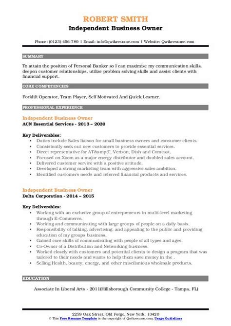 Independent Business Owner Resume Samples | QwikResume