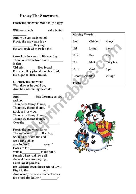 Frosty The Snowman Song & Activity - ESL worksheet by da-fitzy