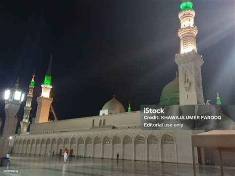 Beautiful View Of Masjid Al Nabawi Madinah At Night Stock Photo - Download Image Now - iStock