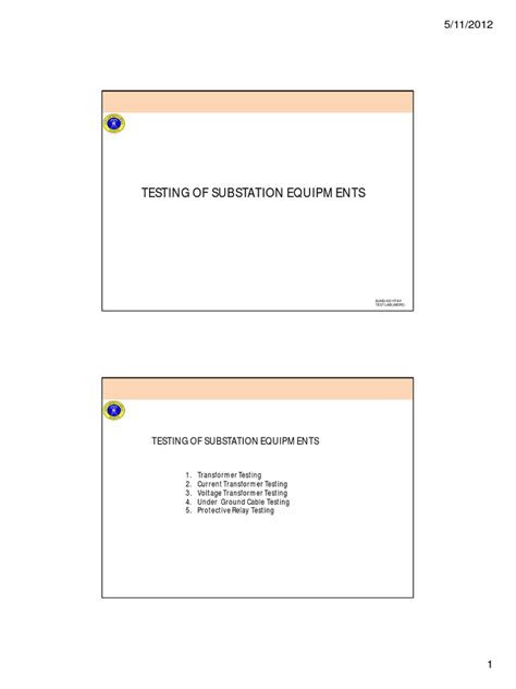 Testing of Substation Equipments | PDF | Transformer | Inductor