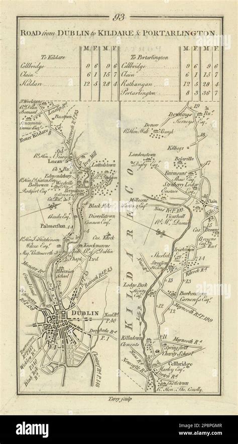 #93 Dublin to Kildare… Lucan Palmerstown Celbridge Clane TAYLOR/SKINNER 1778 map Stock Photo - Alamy