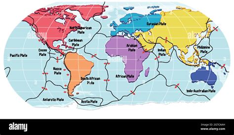 World Map Showing Tectonic Plates Boundaries illustration Stock Vector Image & Art - Alamy