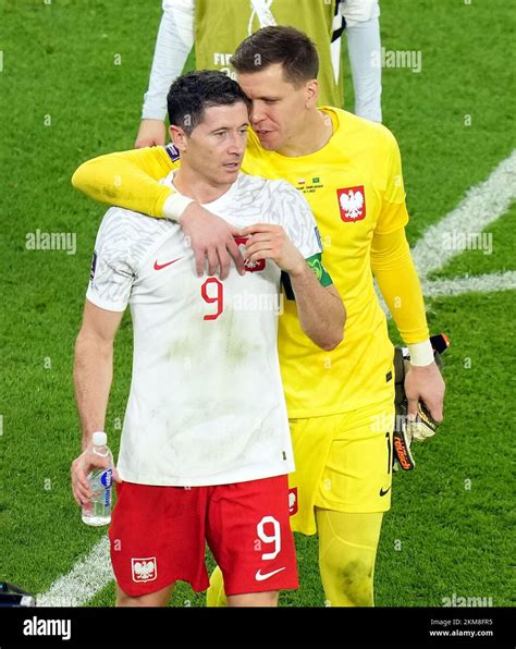 Poland’s Robert Lewandowski and goalkeeper Wojciech Szczesny after the ...