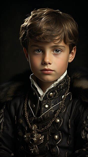 Premium AI Image | a young boy dressed in a black coat and a fur collar