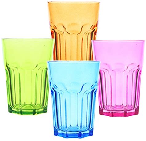 Glass Tumblers Coloured Drinking Glasses 12oz x 4 Indoor Outdoor Party BBQ: Amazon.co.uk ...