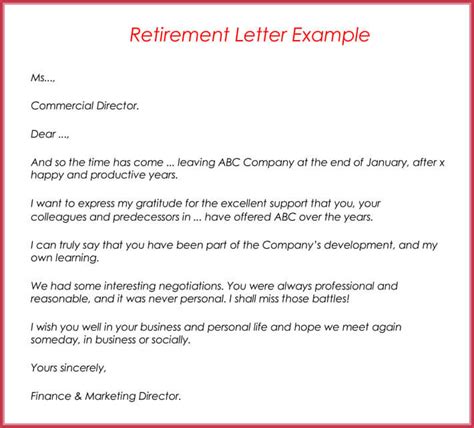 Retirement Letter Of Appreciation Example