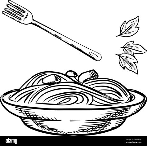 Spaghetti with fork in white pasta bowl Stock Vector Images - Alamy